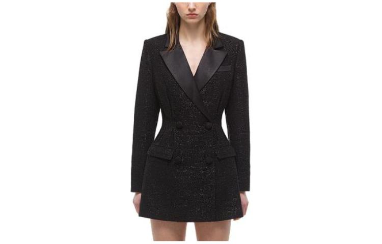 (Women) Self-Portrait  Classic Black Long Sleeve Midi Dress with Blazer Collar. SWF335Y11400