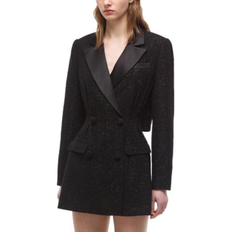 (Women) Self-Portrait  Classic Black Long Sleeve Midi Dress with Blazer Collar. SWF335Y11400 圖 3