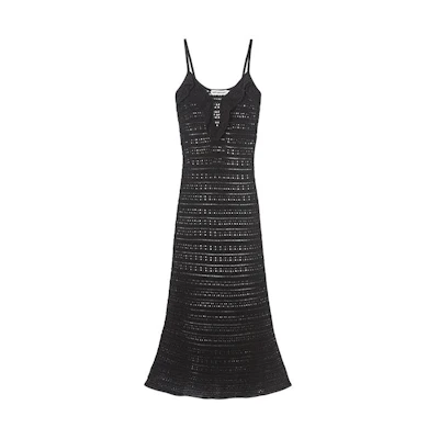(Women) Self-Portrait Classic Black Midi U-Neck Sleeveless Dress. SWF352M08600
