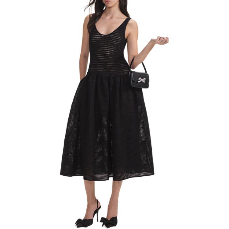 (Women) Self-Portrait  Classic Black Midi U-Neck Sleeveless Dress. SWF353M01000 圖 3