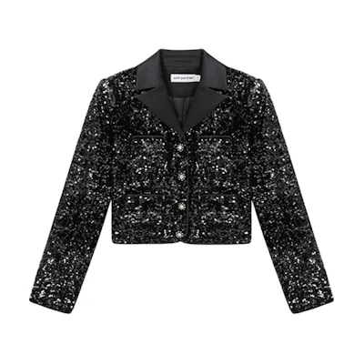 (Women) Self-Portrait Classic Black Sequin Long-Sleeve Fashion Blazer SWF351T00800