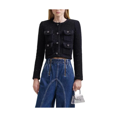 (Women) Self-Portrait Classic Black Solid Single-Breasted Long-Sleeve Jacket. SWF344M04900