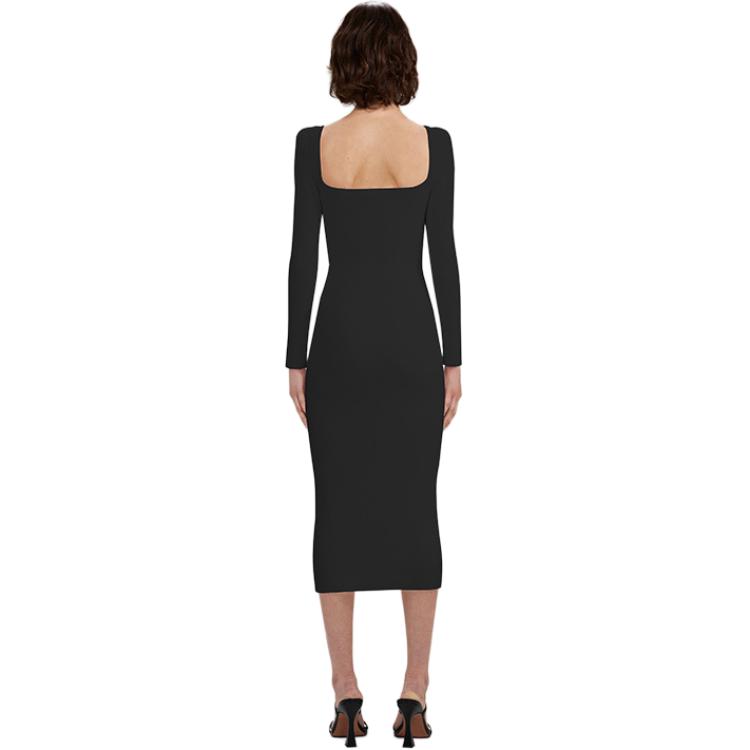 (Women) Self-Portrait  Classic Black U-Neck Long Sleeve Knit Dress SWF333M09700 圖 4