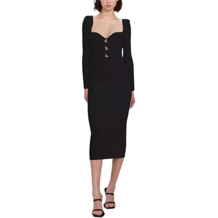 (Women) Self-Portrait  Classic Black U-Neck Long Sleeve Knit Dress SWF333M09700 圖 5