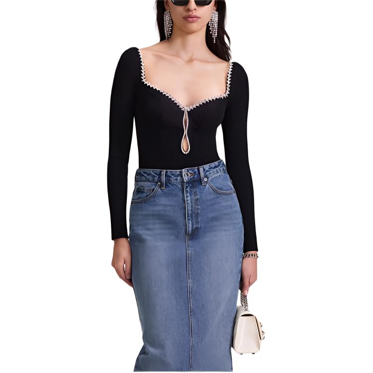 Lookbook (W) Self-Portrait 經典黑色V領針織毛衣搭配鏈條細節 SWF343M01100