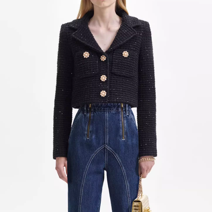 (Women) Self-Portrait  Classic Black V-Neck Short Sleeve Jacket SWF344M04500 圖 6