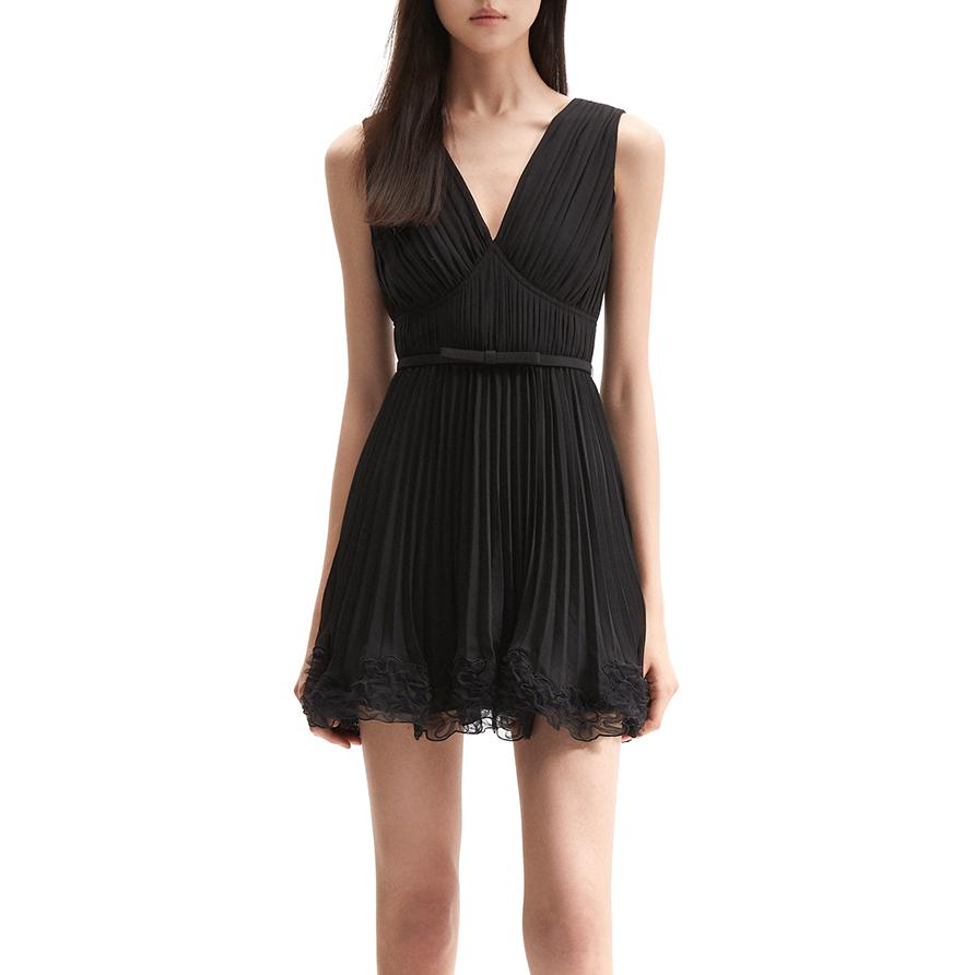 (Women) Self-Portrait  Classic Black V-Neck Sleeveless Mini Dress. SWF352Y22200