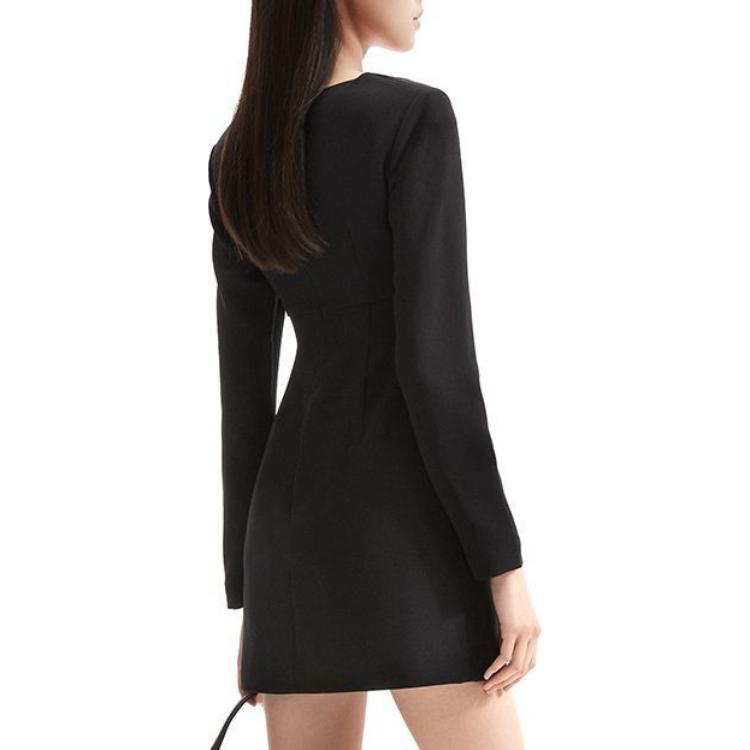 (Women) Self-Portrait  Classic Black V-Neck Slim Fit Long Sleeve Mini Dress SWF352Y16600 圖 4