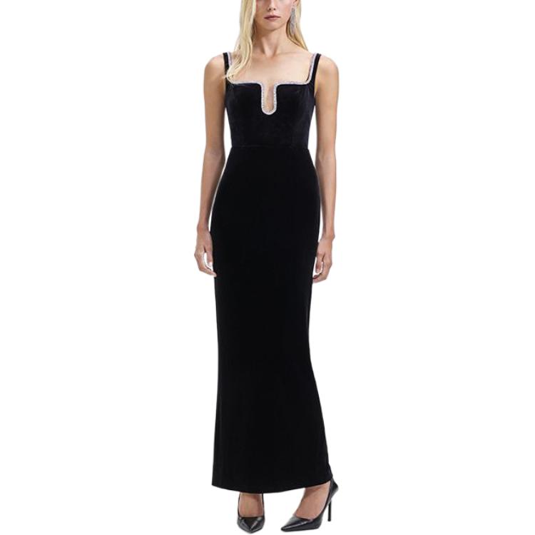 (Women) Self-Portrait  Classic Black Velvet Midi Slip Dress with U-Neck Design. SWF351Y01200 圖 3