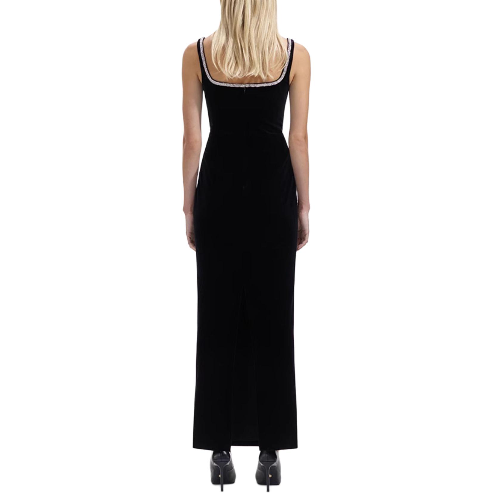 (Women) Self-Portrait  Classic Black Velvet Midi Slip Dress with U-Neck Design. SWF351Y01200 圖 4