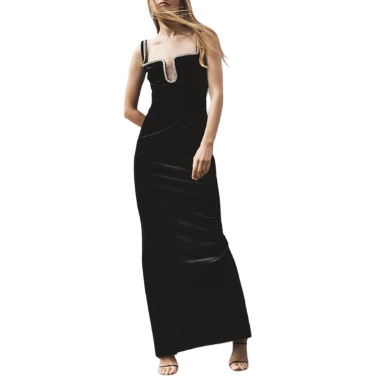 (Women) Self-Portrait  Classic Black Velvet Midi Slip Dress with U-Neck Design. SWF351Y01200 圖 5