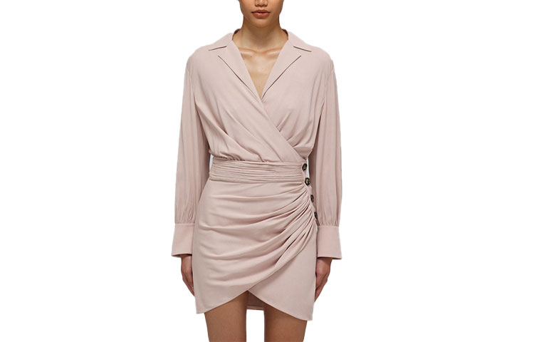 (Women) Self-Portrait  Classic Fit Long Sleeve Slit Dress - Light Khaki SWF332Y14600