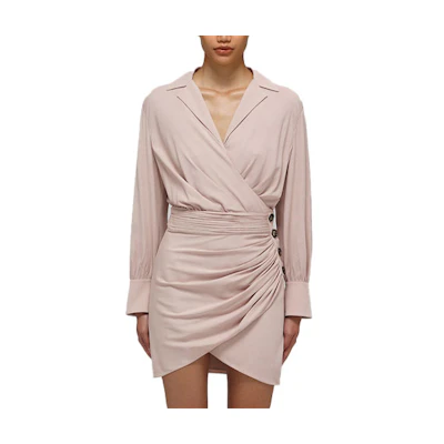 (Women) Self-Portrait Classic Fit Long Sleeve Slit Dress - Light Khaki SWF332Y14600