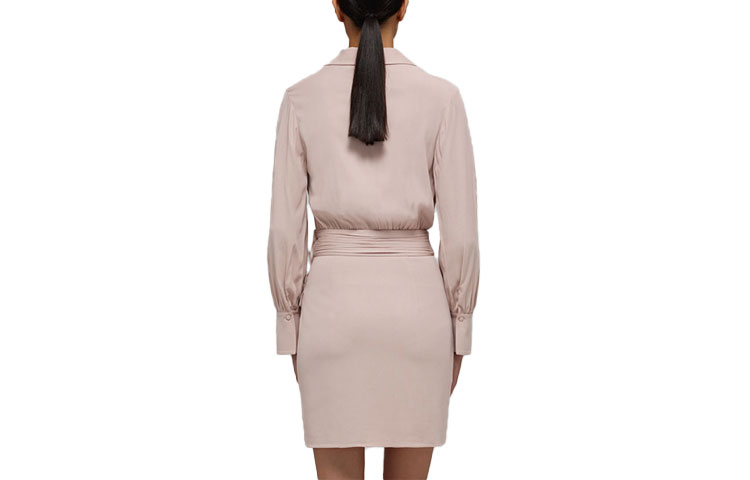 Lookbook (W) Self-Portrait 經典剪裁長袖開衩連衣裙 - 淺卡其色 SWF332Y14600