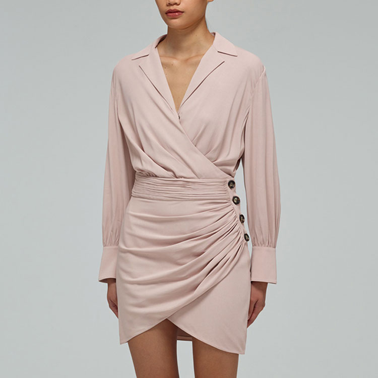 Shop (W) Self-Portrait 經典剪裁長袖開衩連衣裙 - 淺卡其色 SWF332Y14600