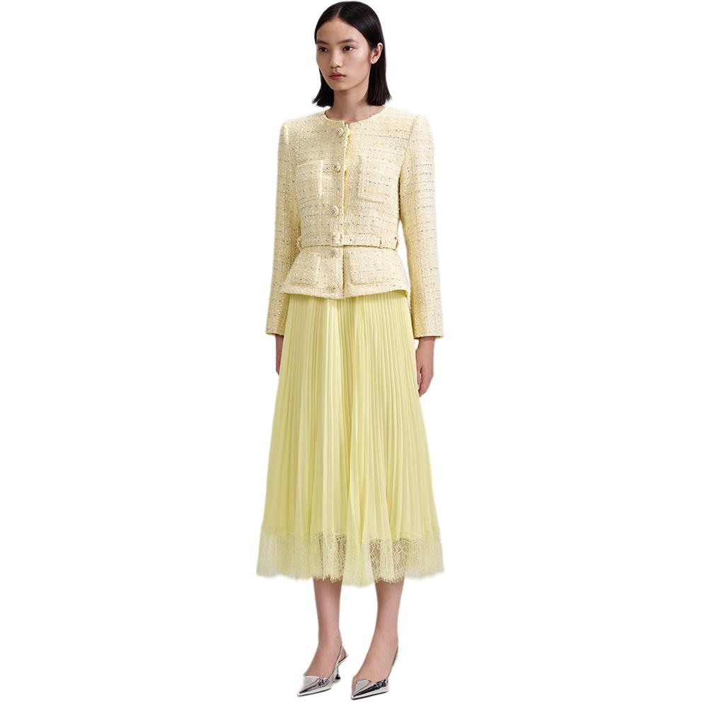 (Women) Self-Portrait  Cream Yellow Long-Sleeve Midi Dress. SWF343Y05300 圖 3