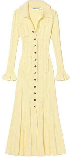 women-self-portrait-cream-yellow-polo-collar-long-flare-sleeve-a-line-dress-swf-352-m06000
