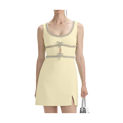 (Women) Self-Portrait Cream Yellow Sleeveless Short U-Neck Dress SWF353Y08900