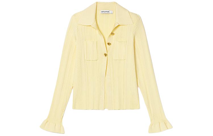 (Women) Self-Portrait  Cream Yellow Slim Fit Knit Cardigan Long Sleeve Top SWF352M05900