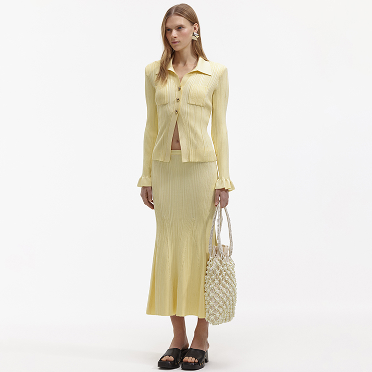 (Women) Self-Portrait  Cream Yellow Slim Fit Knit Cardigan Long Sleeve Top SWF352M05900 圖 3