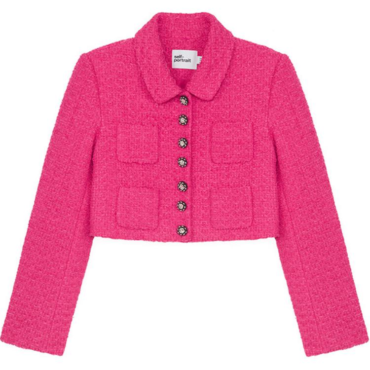 (Women) Self-Portrait  Cropped Jacket Pink - Preppy Button-Up Design SWF344T01700