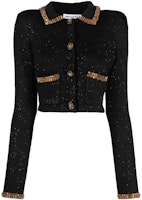 (Women) Self-Portrait Cropped Knit Cardigan with Collared Long Sleeves AW23176JBBLACK (Women) Self-Portrait Cropped Knit Cardigan with Collared Long Sleeves AW23176JBBLACK