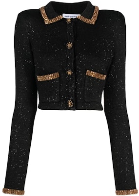 (W) Self-Portrait 短版針織開衫搭配翻領長袖 AW23176JBBLACK Buy (W) Self-Portrait 短版針織開衫搭配翻領長袖 AW23176JBBLACK