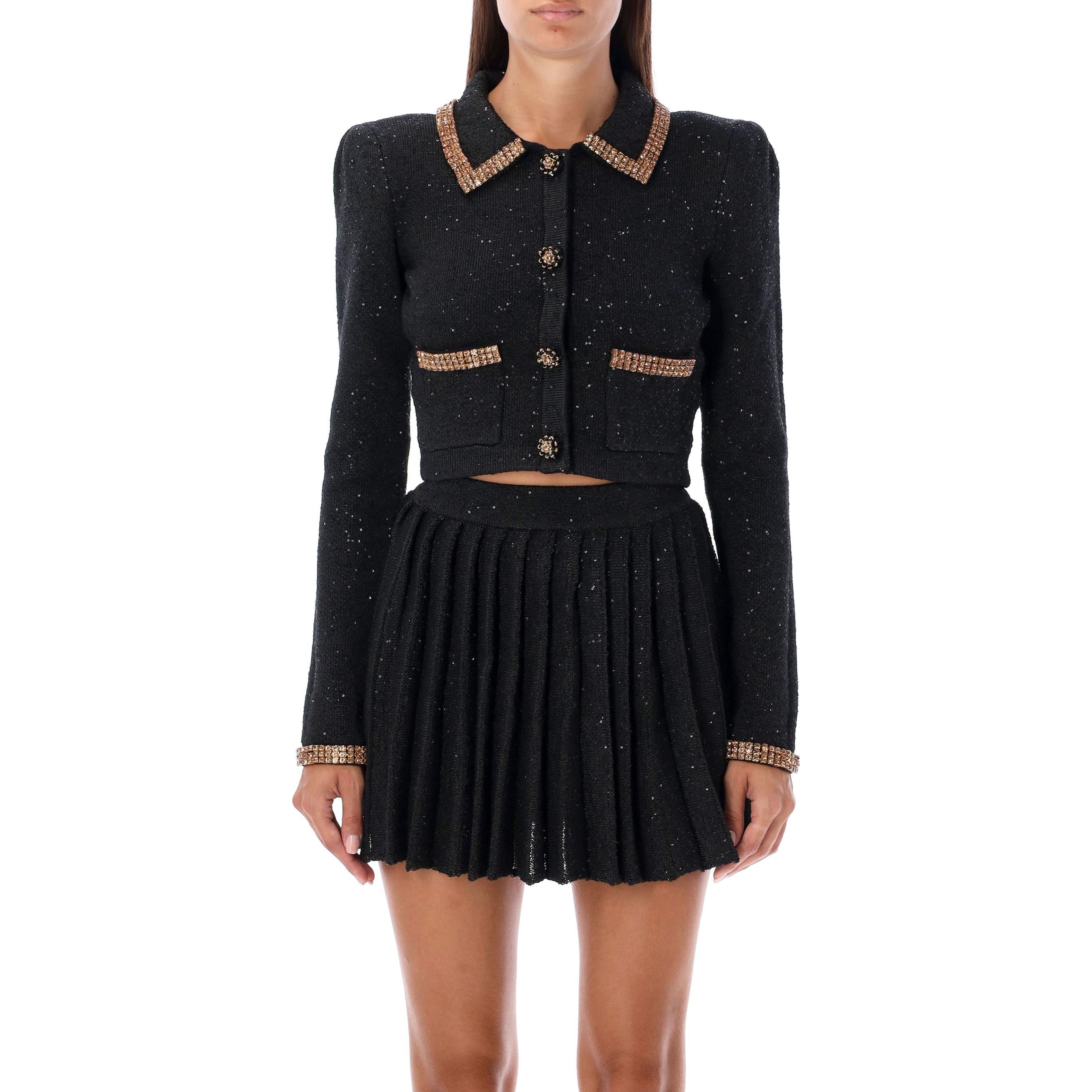 Lookbook (W) Self-Portrait 短版針織開衫搭配翻領長袖 AW23176JBBLACK