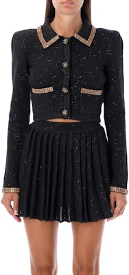 (W) Self-Portrait 短版針織開衫搭配翻領長袖 AW23176JBBLACK Lookbook (W) Self-Portrait 短版針織開衫搭配翻領長袖 AW23176JBBLACK