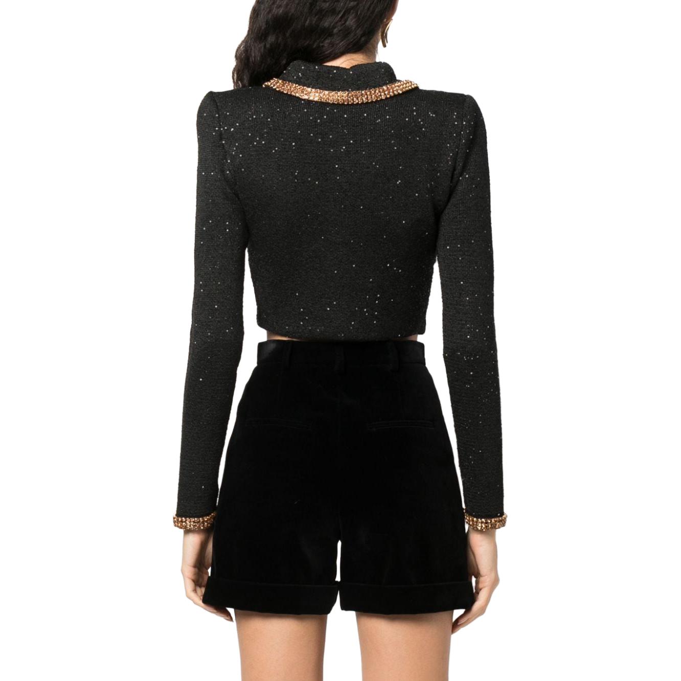 Shop (W) Self-Portrait 短版針織開衫搭配翻領長袖 AW23176JBBLACK