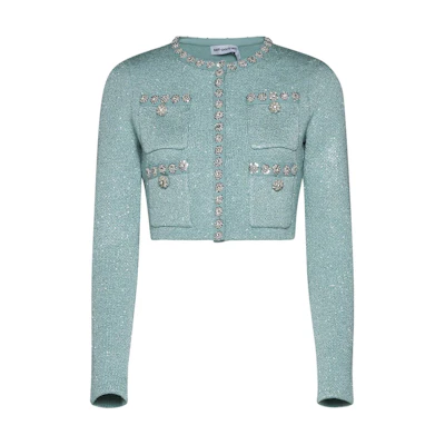 (Women) Self-Portrait Cropped Long Sleeve Jacket - Solid Blue RS24159JBLMINT