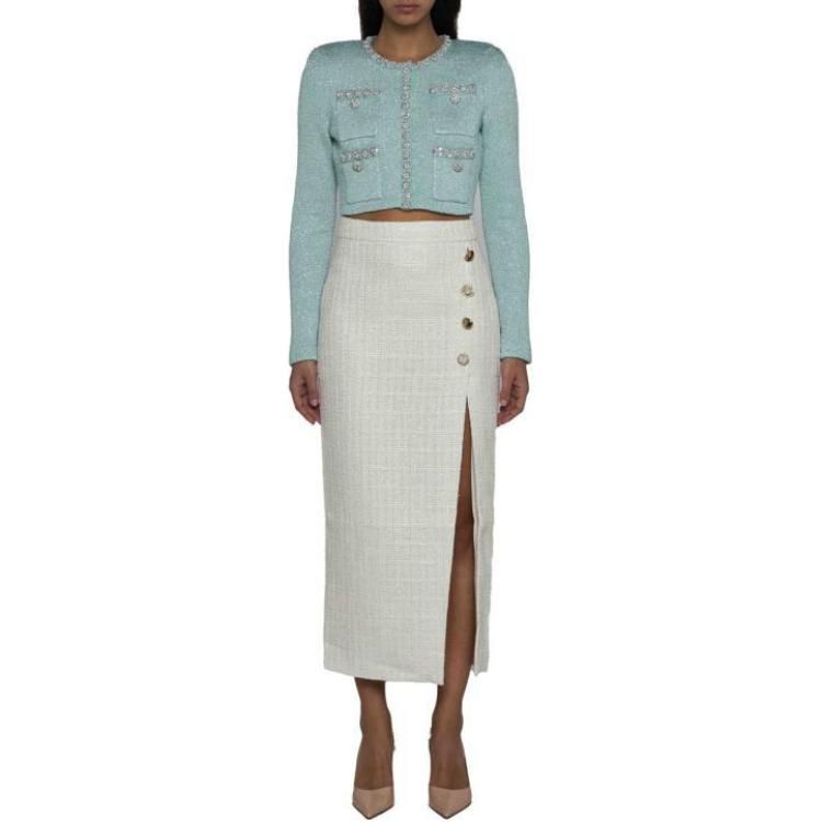 Lookbook (W) Chaqueta Corta de Manga Larga Self-Portrait - Azul Sólido. RS24159JBLMINT