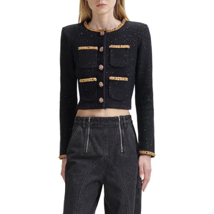 (Women) Self-Portrait  Cropped Tweed Long Sleeve Jacket - Black Multicolor SWF344M05100 圖 3