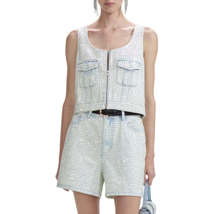 Lookbook (W) Self-Portrait 水晶裝飾短版背心 淺牛仔藍 SWF353B00700