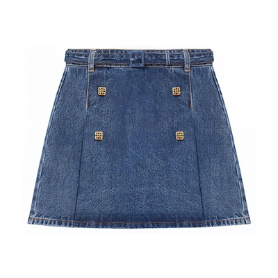 (Women) Self-Portrait Denim Blue A-Line Button Mini Skirt. SWF352Q02900