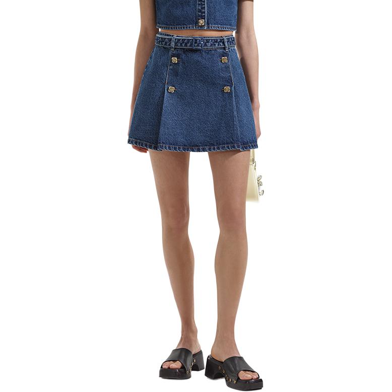 (Women) Self-Portrait  Denim Blue A-Line Button Mini Skirt. SWF352Q02900 圖 3