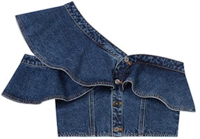 (Women) Self-Portrait Denim Blue Asymmetric Ruffle Cropped Top. SWF352C04100 (Women) Self-Portrait Denim Blue Asymmetric Ruffle Cropped Top. SWF352C04100