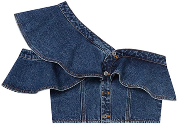 (W) Self-Portrait Denim Biru Atas Beralun Asimetri Crop. SWF352C04100 Order (W) Self-Portrait Denim Biru Atas Beralun Asimetri Crop. SWF352C04100