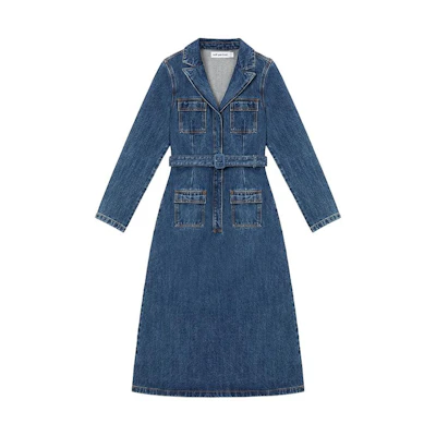 (Women) Self-Portrait Denim Blue Collared Slim-Fit Long-Sleeve Dress SWF351Y05300