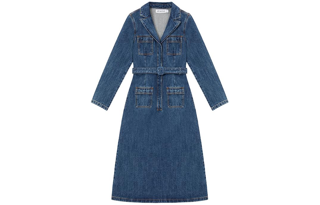 (Women) Self-Portrait  Denim Blue Collared Slim-Fit Long-Sleeve Dress SWF351Y05300 圖 2