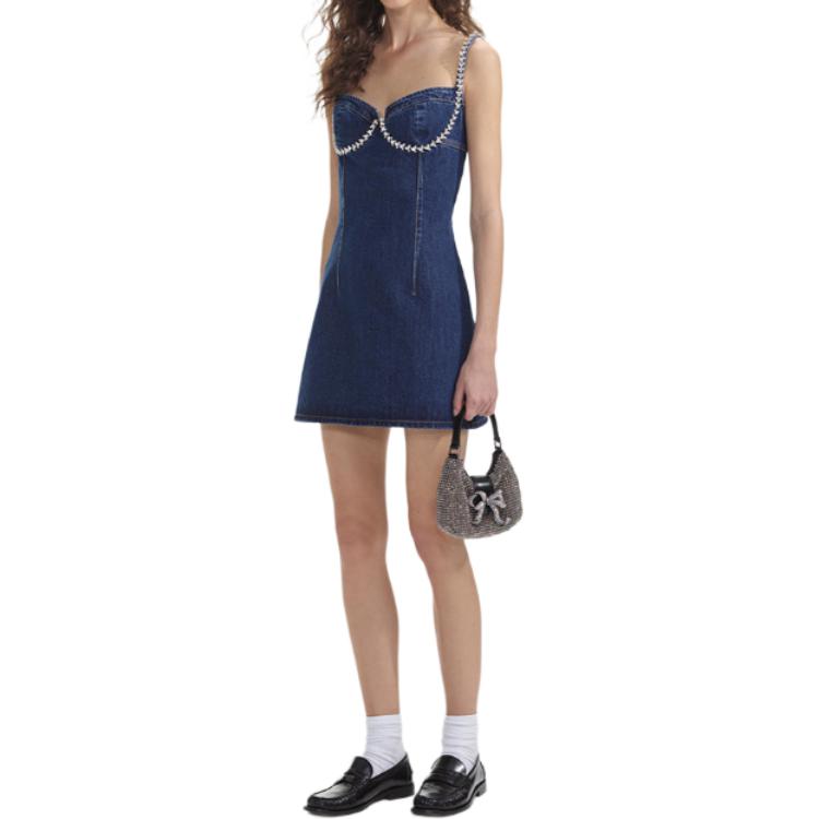 (Women) Self-Portrait  Denim Blue Crystal-Embellished Slim-Fit Mini Dress. SWF353Y06800 圖 3