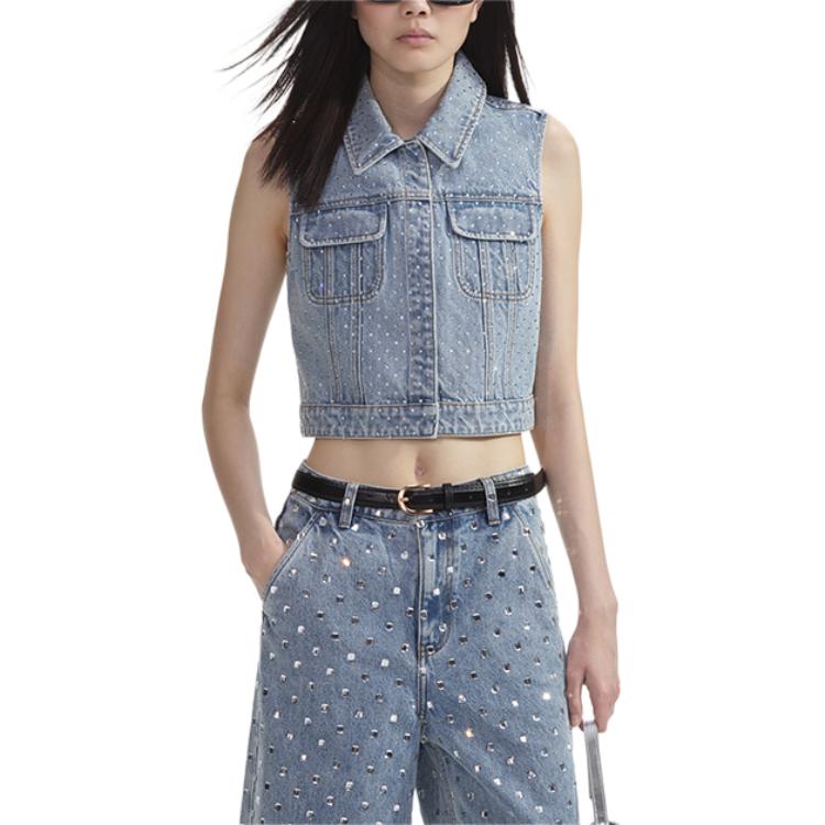 Lookbook (W) Chaleco Azul Denim Self-Portrait con Cristales y Botones Decorativos. SWF353B00900