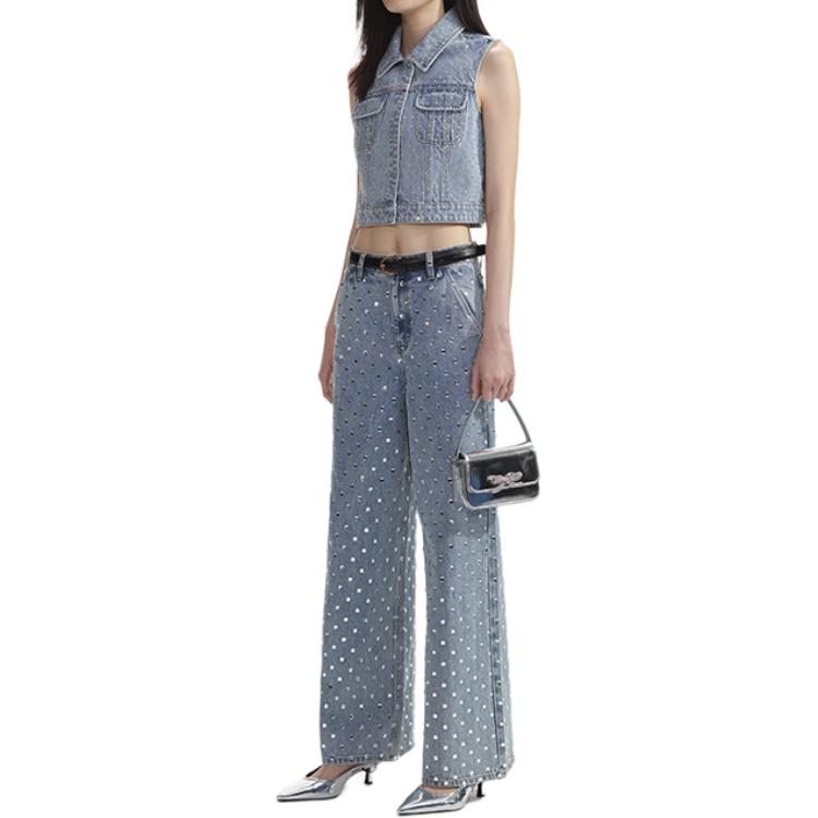 Shop (W) Chaleco Azul Denim Self-Portrait con Cristales y Botones Decorativos. SWF353B00900