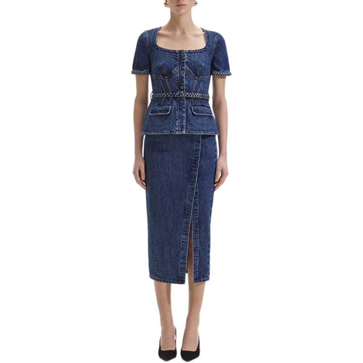 (Women) Self-Portrait  Denim Blue Midi Dress with U-Neck and Short Sleeves. SWF352Y17800 圖 3