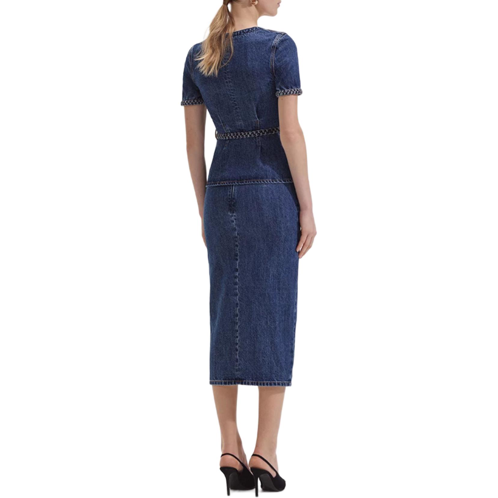 (Women) Self-Portrait  Denim Blue Midi Dress with U-Neck and Short Sleeves. SWF352Y17800 圖 4