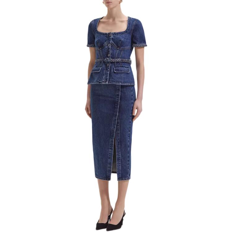 (Women) Self-Portrait  Denim Blue Midi Dress with U-Neck and Short Sleeves. SWF352Y17800 圖 5