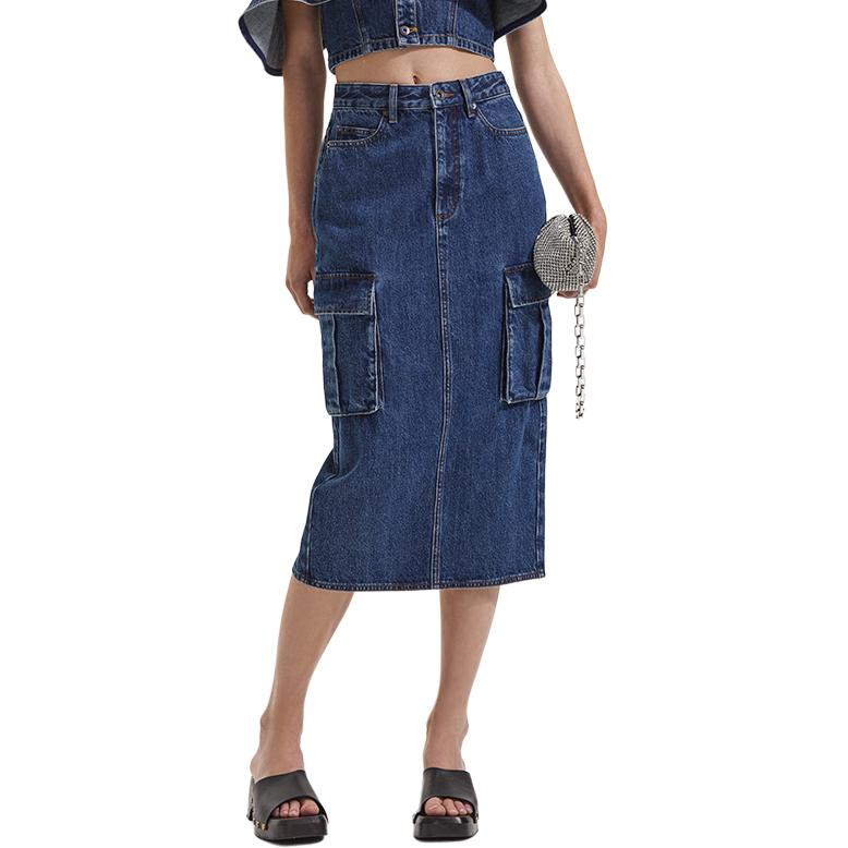 (Women) Self-Portrait  Denim Blue Midi Skirt - Casual Solid Workwear Style SWF352Q03000 圖 4