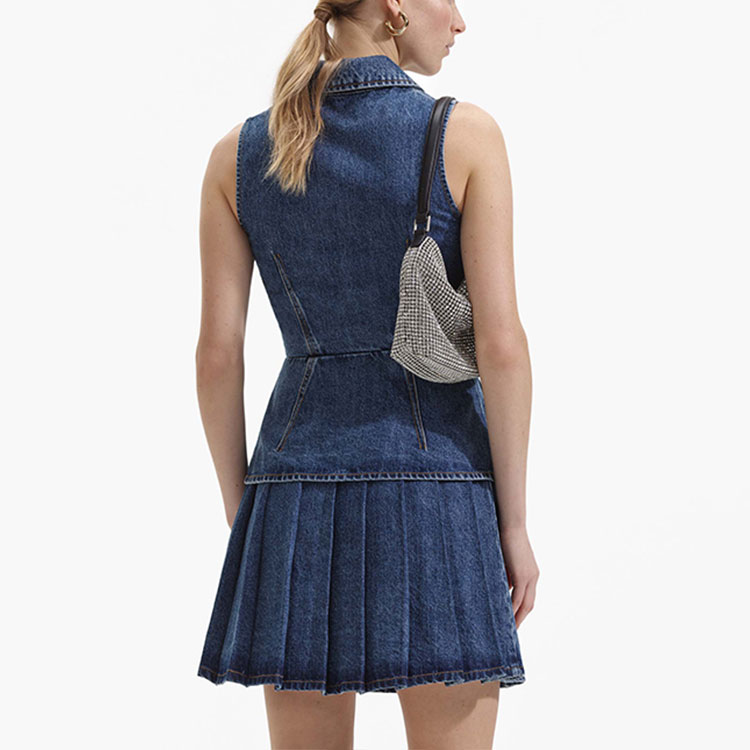 (Women) Self-Portrait  Denim Blue Sleeveless Vintage Collared Dress SWF352Y18000 圖 4