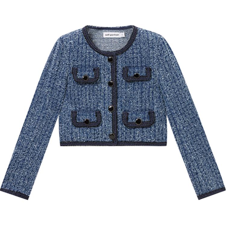 (Women) Self-Portrait  Denim Blue Textured Long Sleeve Jacket SWF353T00500 圖 2