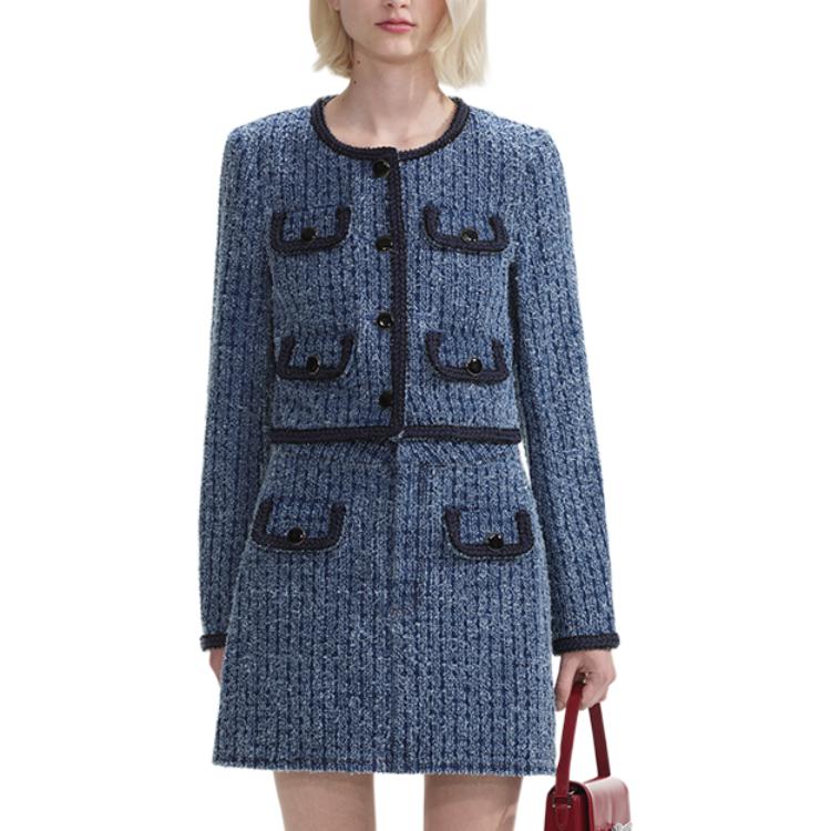 (Women) Self-Portrait  Denim Blue Textured Long Sleeve Jacket SWF353T00500 圖 3